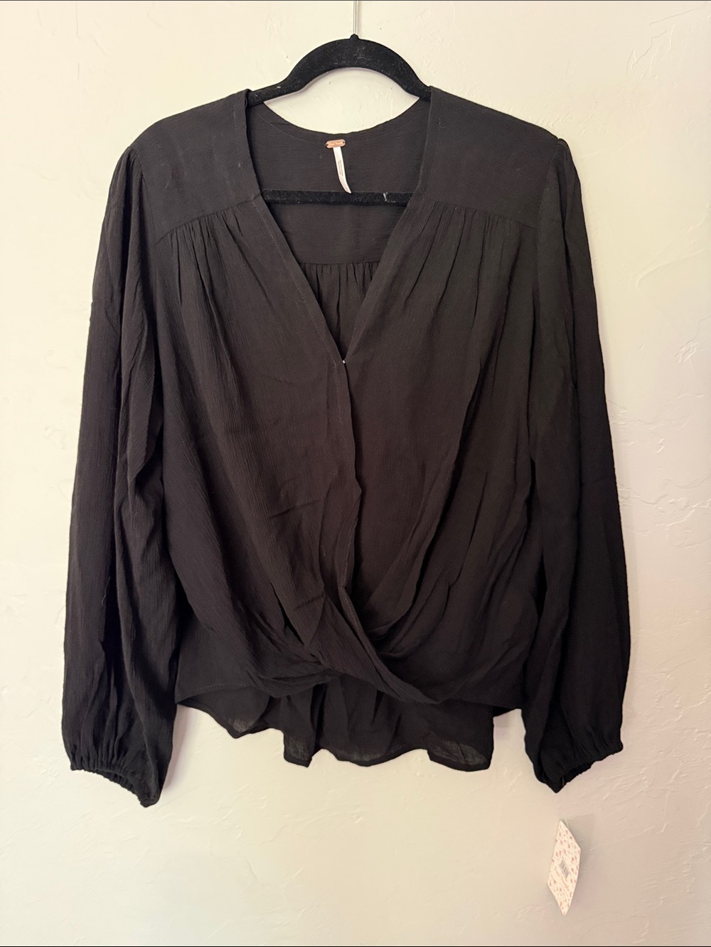 Free People Black Twist-Front Peasant Blouse